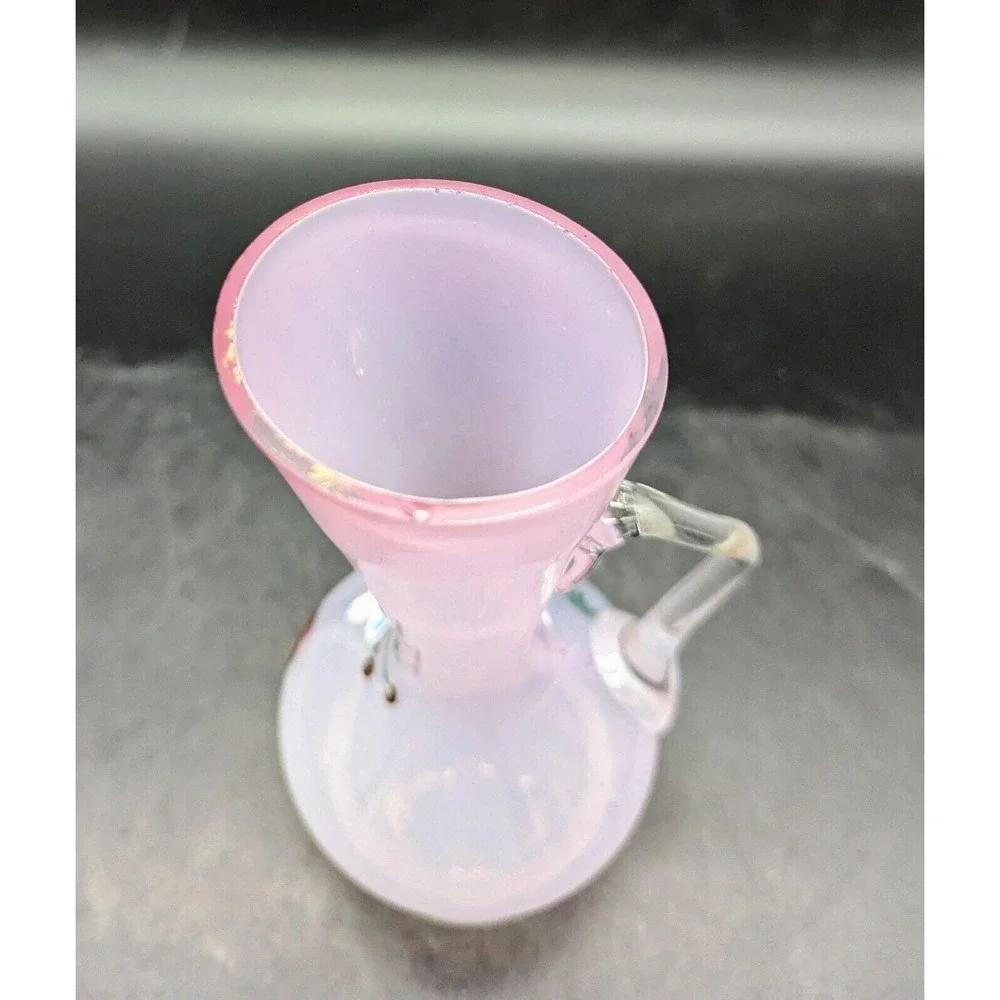 Antique Hand Painted Enameled Victorian Art Glass Pitcher Ewer Pink 6.75
